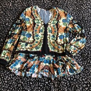 Free People floral peplum long sleeve tunic top xs